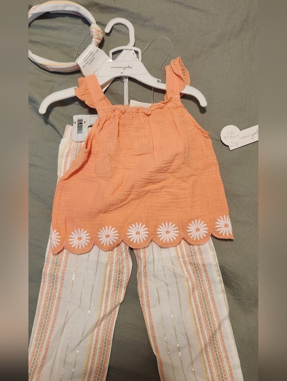 Peach Daisy Trim Tank & Striped Pants Set